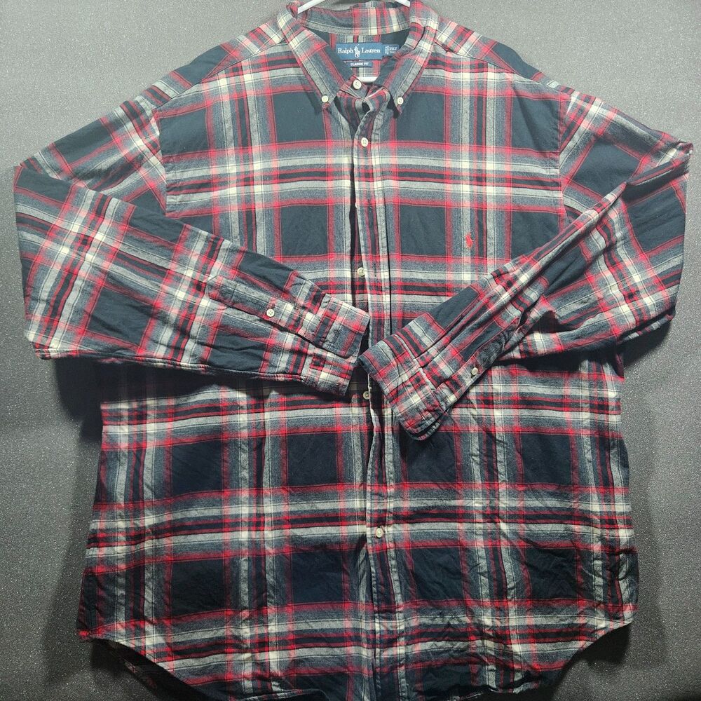 Ralph Lauren Plaid Shirt Men’s 3XLT Classic Fit Red Blue Button Down